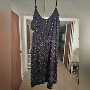 Black Polka Dot stretch Dress with Ruffle Detail